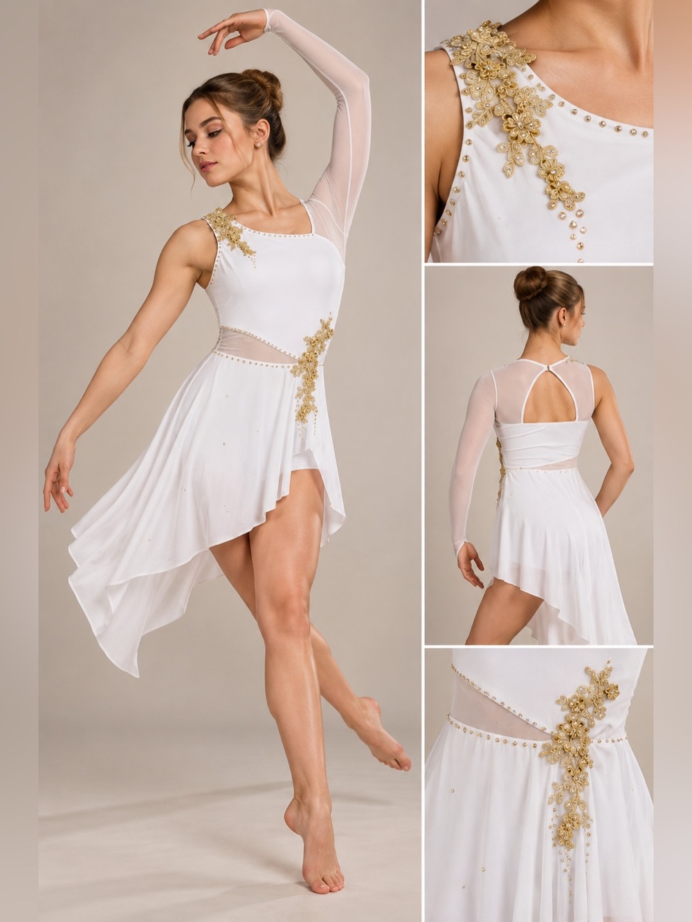 Weissman dance costume LOVE ME AGAIN 10156 Asymmetrical white SA-Small adult